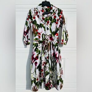 Samantha Sung Audrey Floral 3/4 Sleeve Cotton Dress 2 NO BELT